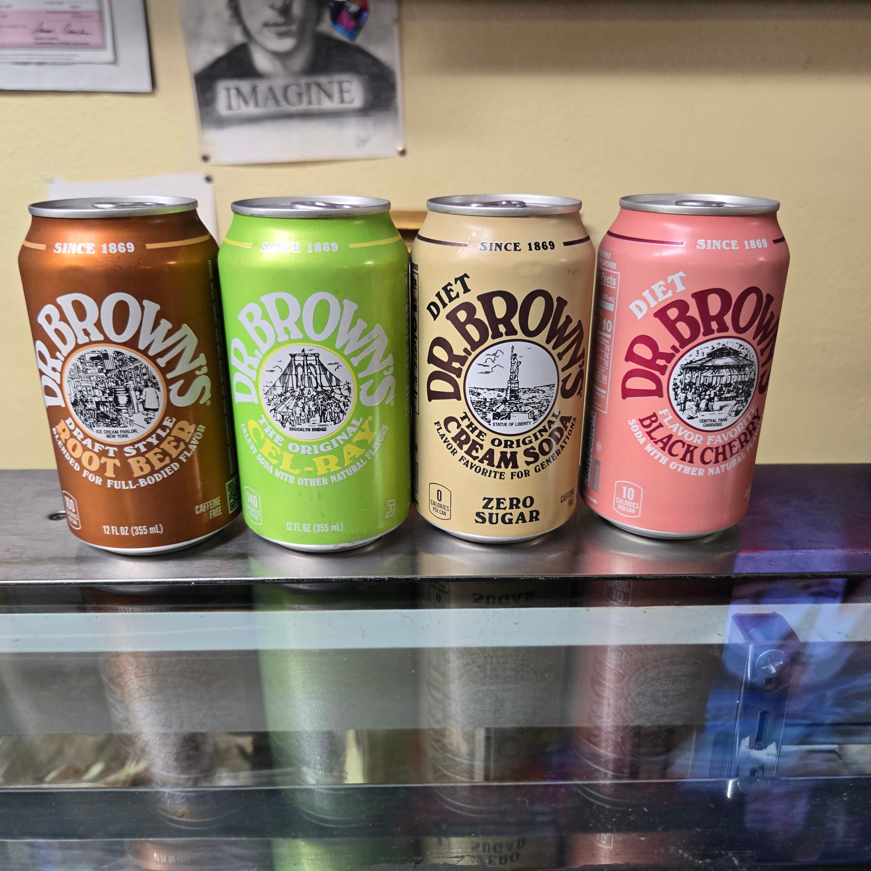 Dr. Brown's sodas — Root Beer, Cel-Ray, Cream Soda, Black Cherry